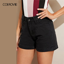 Load image into Gallery viewer, COLROVIE Black Button Pocket Solid Zipper High Waist Denim Shorts Women 2019 Summer Casual Ladies Short Jeans for Women Shorts