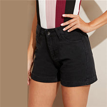 Load image into Gallery viewer, COLROVIE Black Button Pocket Solid Zipper High Waist Denim Shorts Women 2019 Summer Casual Ladies Short Jeans for Women Shorts